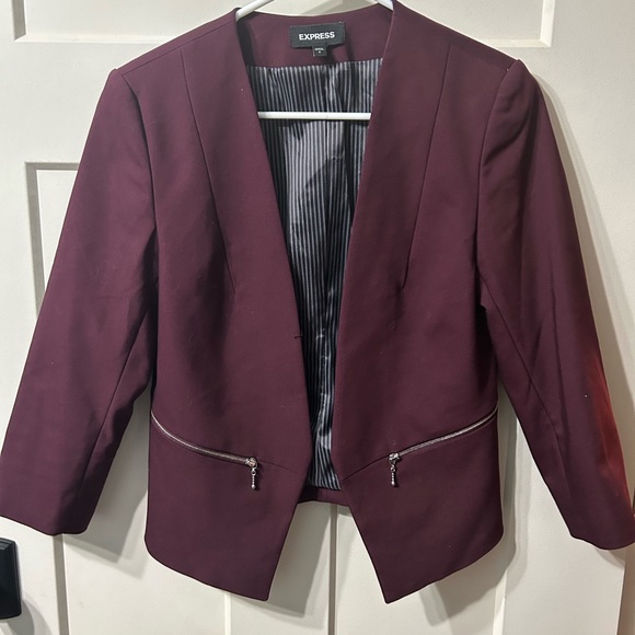Express Jackets & Blazers - EXPRESS |  Maroon/ Burgundy Blazer | Silver Zipper Pocket